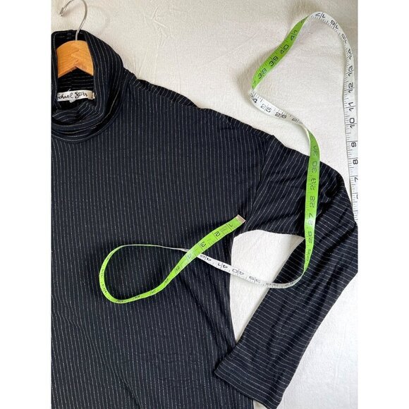 Michael Stars Women Size M Black Top Silver Stripe High Neck Turtleneck Stretchy - Picture 14 of 14